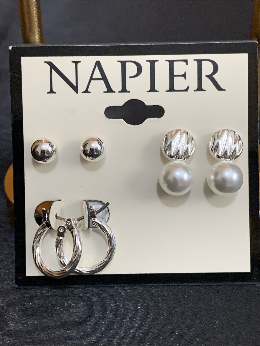 NWT Napier 3 pair set of silver tone earrings